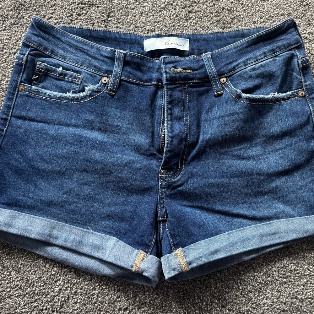 KanCan Blue Cuffed Jean Shorts with Distressed Look
